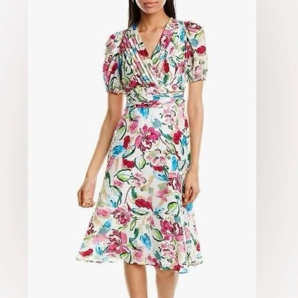 Maggy London Pintuck Floral Print Midi Dress
